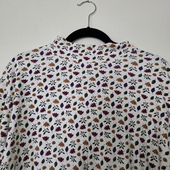 Vintage Cottagecore Leaf Print Mock Neck Boho Top Womens 2X Layering Fall Autumn - Picture 2 of 8